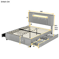Avis ComfortXL Lit Rembourré Double 140 X 200cm Avec Quatre Tiroirs Et Éclairage LED, Gris