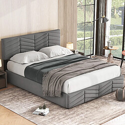 ComfortXL Lit double avec rangement hydraulique, tête de lit réglable, 140x190 cm, velours gris pas cher