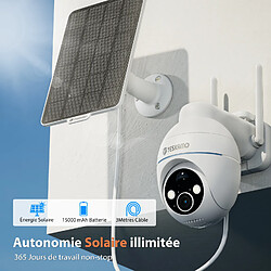 YESKAMO 2K 5MP Camera Surveillance WiFi Exterieure sans Fil Solaire 360° PTZ, Caméra Exterieur Solaire Batterie 2,4 GHz, Vision Nocturne Couleur, Détection PIR, Audio Bidirectionnel