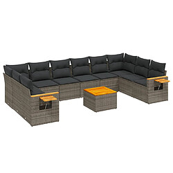 vidaXL Salon de jardin 11 pcs avec coussins gris résine tressée