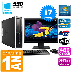 PC HP Compaq 8300 SFF Core I7-3770 Ram 8Go Disque 480 Go SSD Wifi W7 Ecran 27" - Occasion