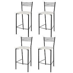 T M C S Tommychairs - Set 4 tabourets ELENA, structure en acier noir mat et assise en fausse paille blanc