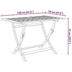 vidaXL Table de jardin pliable 120x70x75 cm Bois d'acacia massif pas cher