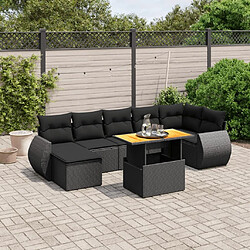 Maison Chic Ensemble Tables et chaises d'extérieur 8 pcs avec coussins,Salon de jardin noir résine tressée -GKD659156