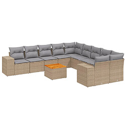 vidaXL Salon de jardin 11 pcs avec coussins beige résine tressée