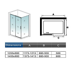 Cabine de douche 140x80x195cm porte de douche coulissante en verre anticalcaire avec une paroi de douche de 80cm pas cher