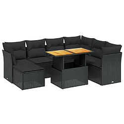 vidaXL Salon de jardin 8 pcs avec coussins noir résine tressée