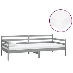 Maison Chic Lit de jour avec matelas, Lit de repos Lit d'invité pour Salon Chambre,Canapé-lit 90x200 cm Gris Bois de pin massif -MN22318