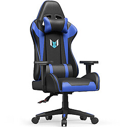 Fauteuil de Bureau Ergonomique - BIGZZIA Siège Gamer avec appui-tête et oreiller lombaires - Inclinable 90 °-155 ° - Noir et Bleu 