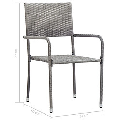 vidaXL Chaise à dîner de jardin empilable lot de 2 gris résine tressée pas cher