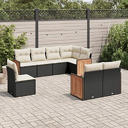 vidaXL Salon de jardin 8 pcs avec coussins noir résine tressée