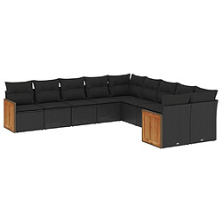 vidaXL Salon de jardin 10 pcs avec coussins noir résine tressée