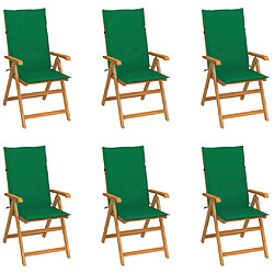 vidaXL Chaises de jardin lot de 6 avec coussins vert Bois teck massif