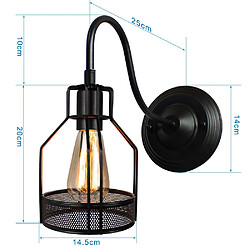 Universal Vin LED Lampe murale Loft Industrial Lampe murale pour fusée de ralentissement Noir E27 Fer Simple Abat-jour Cage Garde Lampe murale pour éclairage intérieur Pince (H)