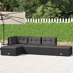 vidaXL Salon de jardin 5 pcs avec coussins Noir Résine tressée