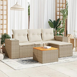 vidaXL Salon de jardin avec coussins 5 pcs beige résine tressée