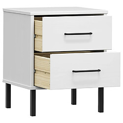 Maison Chic Table de chevet,Table de nuit,Table d'appoint pour salon avec pieds en métal Blanc Bois pin massif OSLO -MN72202 pas cher