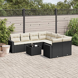 vidaXL Salon de jardin 9 pcs avec coussins noir résine tressée