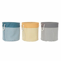 Panier à linge DKD Home Decor Pied de coq Gris Bleu Jaune 45 x 45 x 45 cm (3 Unités) 