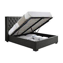 Acheter Vente-Unique Lit coffre 180 x 200 cm avec tête de lit capitonnée - Tissu - Gris + Matelas - MASSIMO