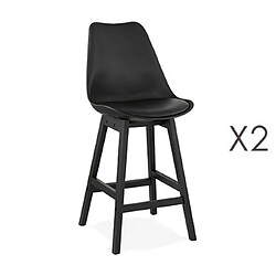 Mes Lot de 2 chaises de bar noires H65 cm avec pieds noirs - ELO 