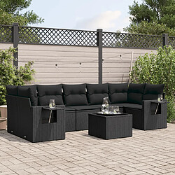 vidaXL Salon de jardin 8 pcs avec coussins noir résine tressée