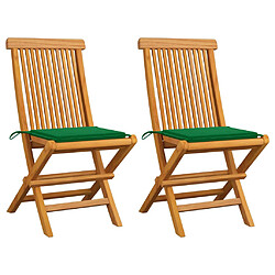 vidaXL Chaises de jardin et coussins vert lot de 2 Bois de teck massif