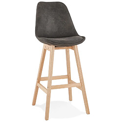 Alterego Tabouret de bar 'ASPEN' en microfibre grise et pieds en bois naturel