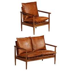 vidaXL Ensemble de canapés 2 pcs Marron Cuir véritable et acacia