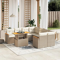 vidaXL Salon de jardin avec coussins 9 pcs beige résine tressée 