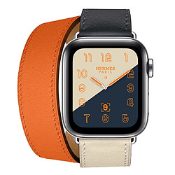 Wewoo Bracelet de poignet en cuir bicolore à double boucle pour Apple Watch séries 3 et 2 et 1 42 mmBleu vif + Rose Blanc + Orange 