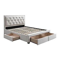 Avis Vente-Unique Lit avec tiroirs 140 x 190 cm - Tissu - Beige + Matelas - LEOPOLD