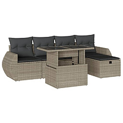 vidaXL Salon de jardin 6 pcs avec coussins gris clair résine tressée