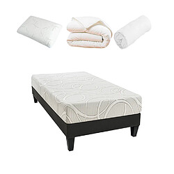 Olympe Literie Pack Eupraxie Pack Prêt à dormir EUPRAXIE 90x200 cm | Matelas Mémoire de forme + Sommier + Accessoires