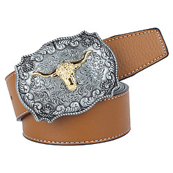 Ceinture En Cuir De Cow-boy Occidental Pour Homme Avec Boucle De Tête De Vache Arabesque Noir Ceinture en jean