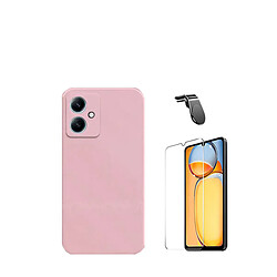 Jeu de films en verre trempé de la couverture 5D + Cas de silicone liquide + SuppOrt Magnétique L Voiture de conduite sécuritaire Phonecare pour Xiaomi Redmi 13C 5G - rose 