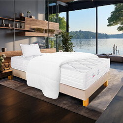 LUXURY LITERIE Ensemble matelas Patriote Mousse 90x190 cm + sommier beige ep20cm + oreiller + couette