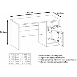 Avis Mpc Bureau Avec 2 Tiroirs Et D’une Porte Blanc Mat Et Chêne Nature Mdf (129 X 76 X 60 Cm)