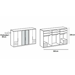 Inside 75 Armoire penderie LISEA 6 portes 6 tiroirs verre anthracite 300 x 236 cm HT