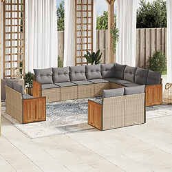 vidaXL Salon de jardin avec coussins 12 pcs beige résine tressée