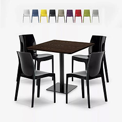 Grand Soleil Ensemble Table Bois Métal 90x90cm Horeca et 4 Chaises Empilables Bar Restaurant Yanez - Noir