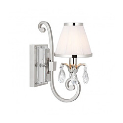 Interiors 1900 Applique Oksana, nickel poli, pampilles cristal, abat-jour blanc