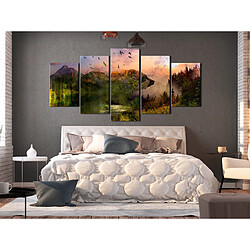 Decoshop26 Tableau toile de décoration murale impression premium en 5 parties sur châssis en bois motif Ours dans la montagne 100x50cm 11_0017736