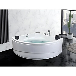 Vente-Unique Baignoire balnéo d'angle avec système de cascade AGLENA - 2 places - 350L - 150*150*60 cm