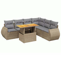 vidaXL Salon de jardin avec coussins 7 pcs beige résine tressée