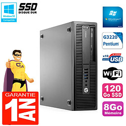 PC HP EliteDesk 800 G1 SFF Intel G3220 8Go Disque 120 Go SSD Graveur DVD Wifi W7 · Occasion 