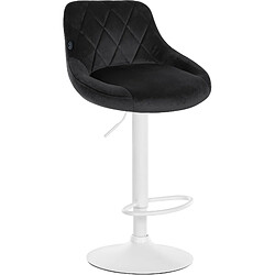 Decoshop26 Tabouret de bar en velours noir coutures décoratives pivotant support métal blanc TDB10661