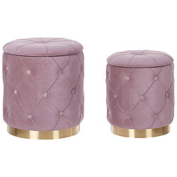 Beliani Set de 2 poufs en velours rose avec rangement PUEBLO