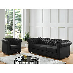 Vente-Unique Canapé 3 places en cuir de buffle noir CHESTERFIELD 