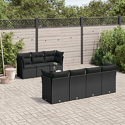 vidaXL Salon de jardin 8 pcs avec coussins noir résine tressée